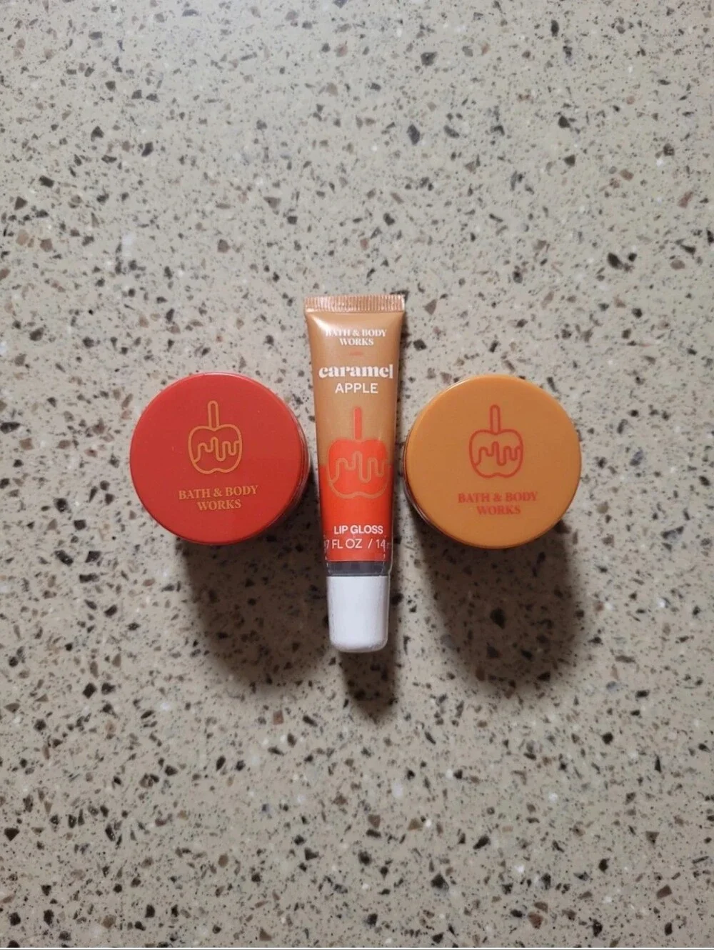 Bath & Body Works Caramel Apple Nourishing Lip Mask, Scrub, Lip Gloss Lot Of 3